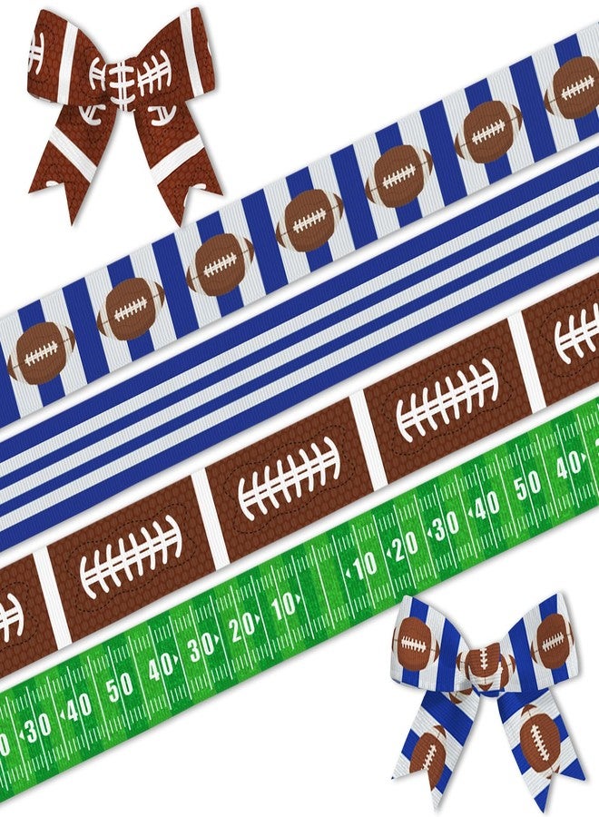 Blinket 4 Rolls 3/5" Football Ribbon for Team Party Decor 20 Yard, Blue Brown Green Sport Ribbon for Football Wrapping Gift, Stripes Grosgrain Ribbon for Hair Bows Team Spirit Gift Wrapping Supplies - Image 1